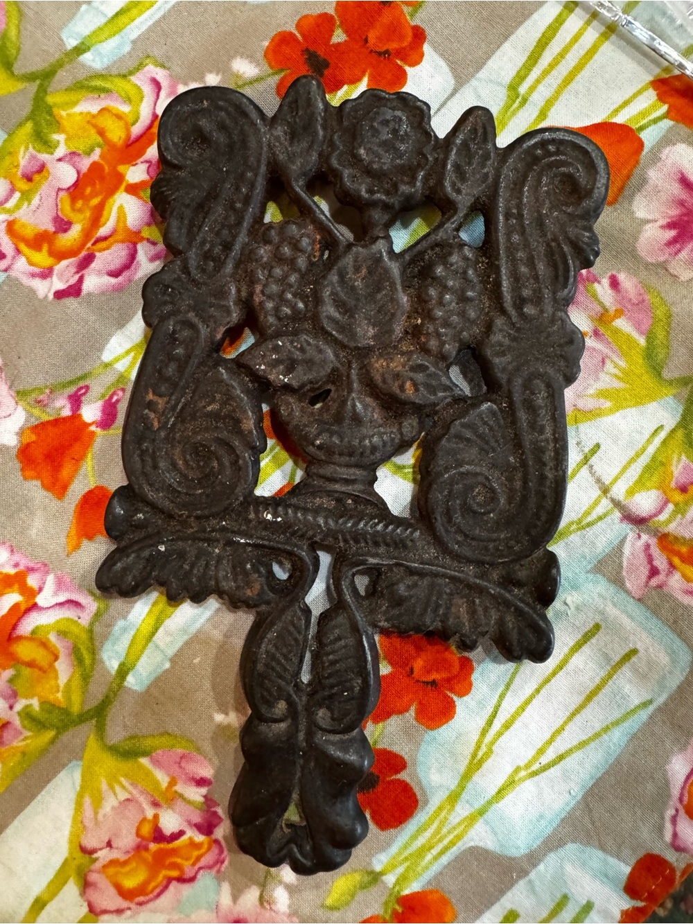 Mid Century Ornate Black Cast Iron Decorative Trivet